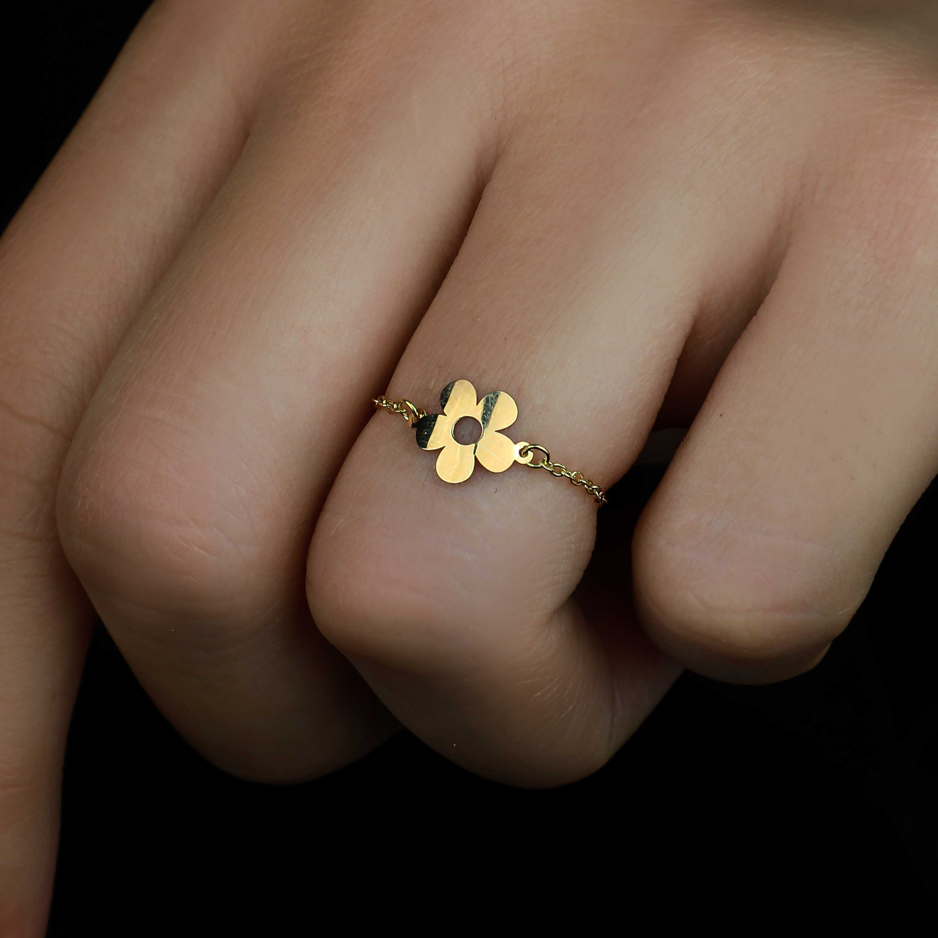 18k gold chain ring, Turkish made - (H-1222)